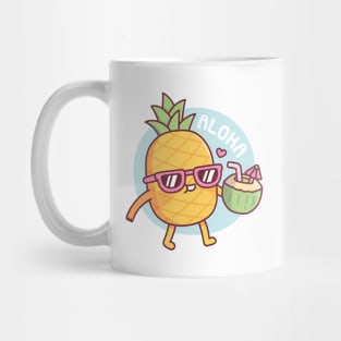 Aloha Cute Pineapple With Sunglasses And Coconut Water Mug